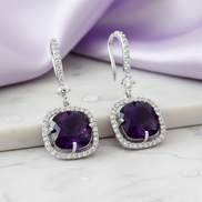 Square Rhodium Hook Back Earrings