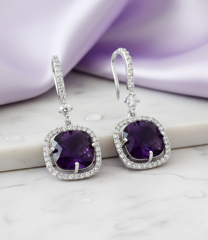 Square Rhodium Hook Back Earrings