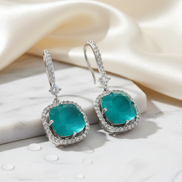 Square Rhodium Hook Back Earrings