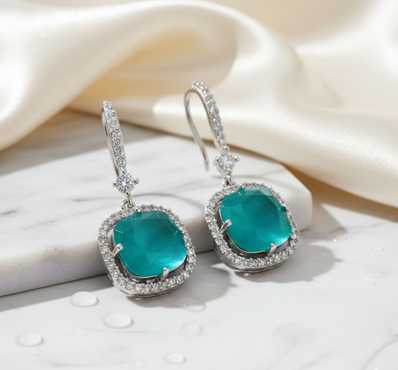 Square Rhodium Hook Back Earrings