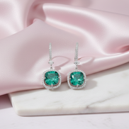 Square Rhodium Hook Back Earrings
