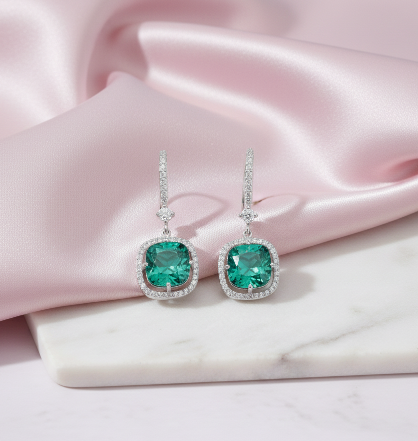 Square Rhodium Hook Back Earrings