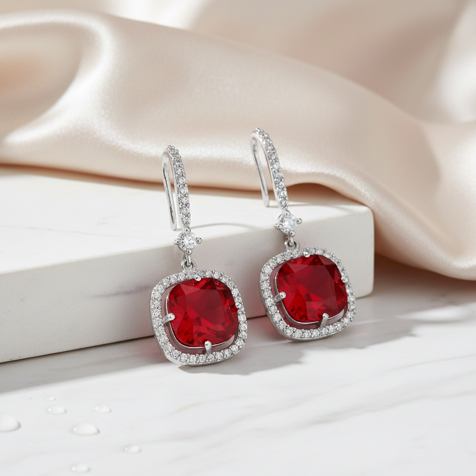 Square Rhodium Hook Back Earrings