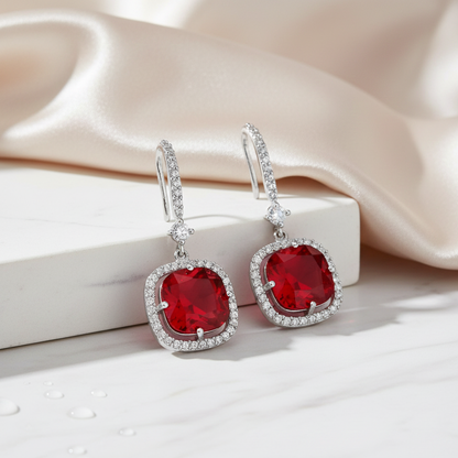 Square Rhodium Hook Back Earrings