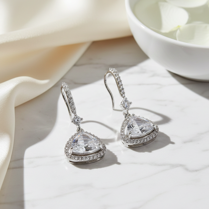 Triangle Rhodium Hook Back Earrings