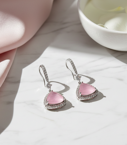 Triangle Rhodium Hook Back Earrings