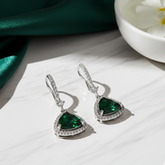 Triangle Rhodium Hook Back Earrings