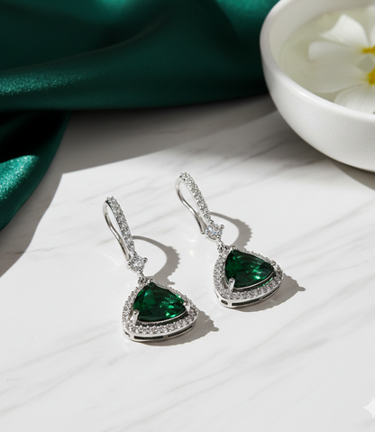 Triangle Rhodium Hook Back Earrings