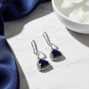 Triangle Rhodium Hook Back Earrings