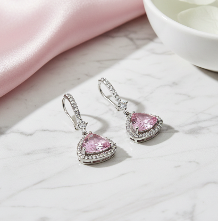 Triangle Rhodium Hook Back Earrings