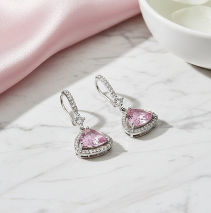 Triangle Rhodium Hook Back Earrings