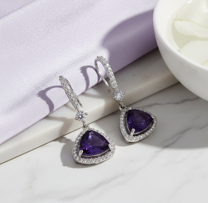 Triangle Rhodium Hook Back Earrings