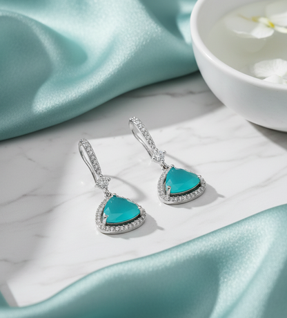 Triangle Rhodium Hook Back Earrings