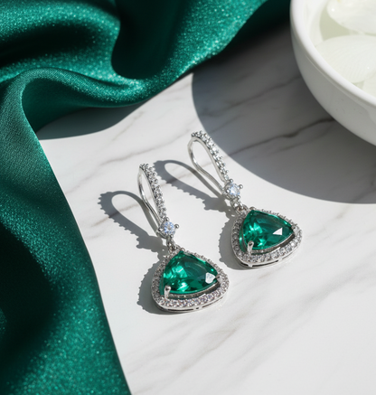 Triangle Rhodium Hook Back Earrings