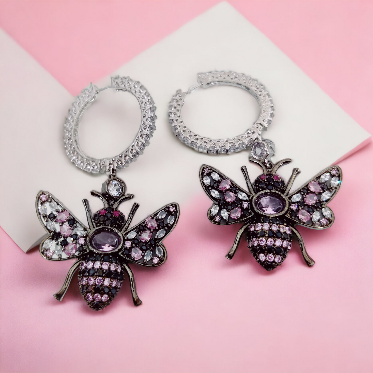 Blushing Petals Earrings in Black Plated Pink - Opal Touch