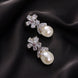 Rhodium Plated Floral Pearl Drop Earrings
