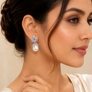 Rhodium Plated Floral Pearl Drop Earrings