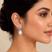 Rhodium Plated Floral Pearl Drop Earrings