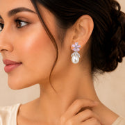 Rhodium Plated Floral Pearl Drop Earrings