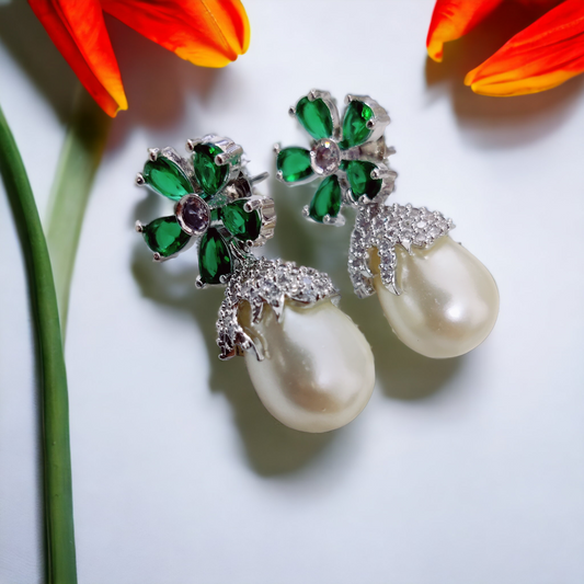 Mystic Garden Earrings in Rhodium Green-White - Opal Touch