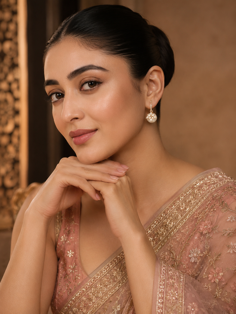 Ivory Radiance Earrings in Rose Gold White