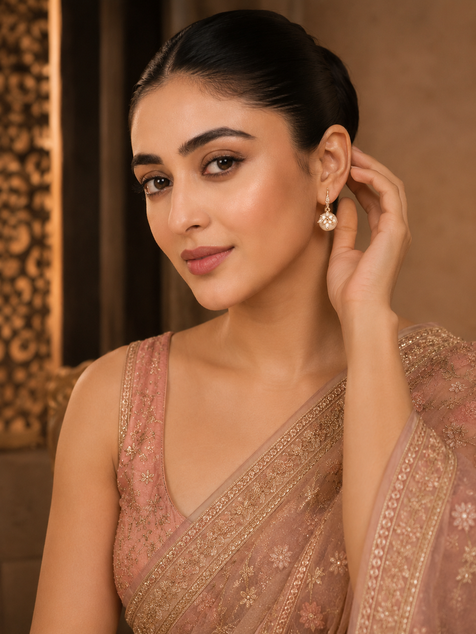 Ivory Radiance Earrings in Rose Gold White