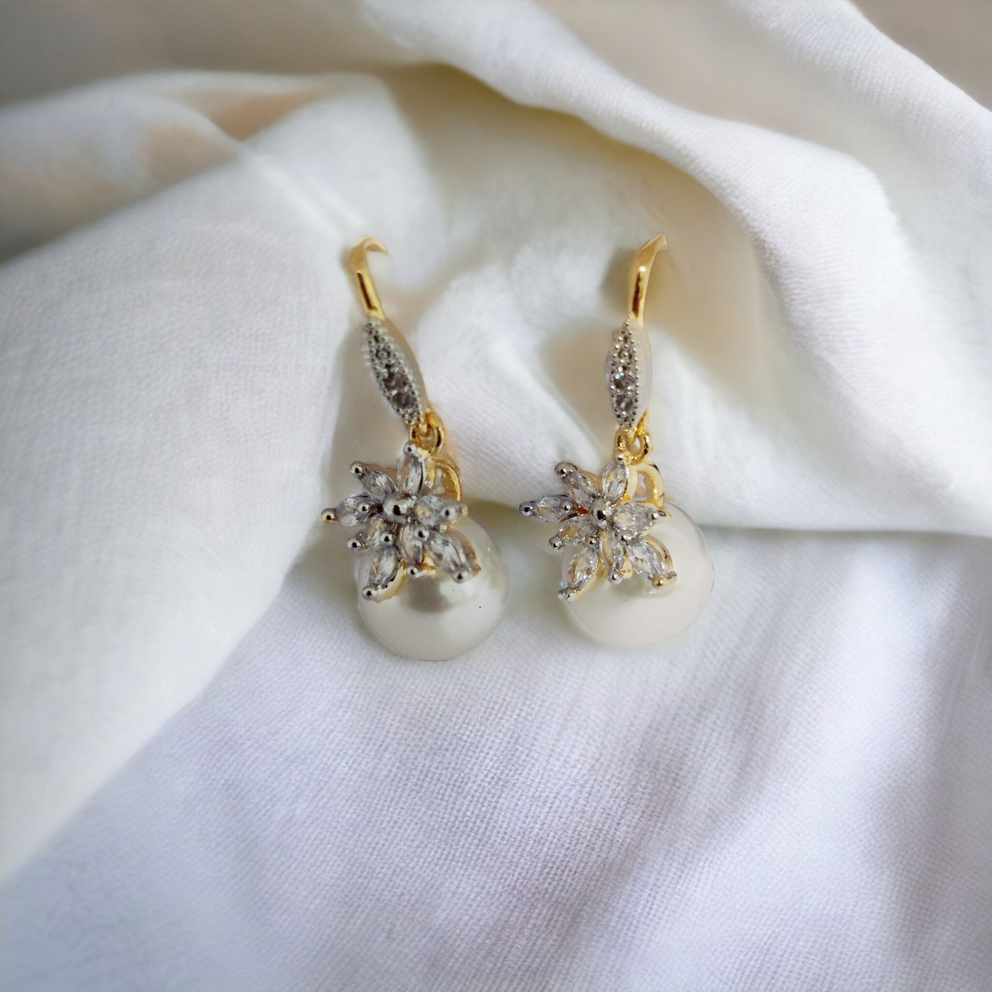 Moonlight Sonata Earrings in Two Tone - Gold Silver White - Opal Touch