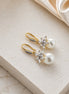 Gold Plated Floral Pearl Drop Earrings with CZ Stones