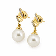 Gold Plated Pearl Drop Earrings with CZ Stone