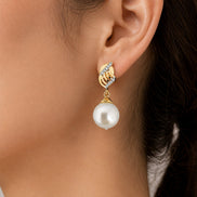 Gold Plated Pearl Drop Earrings with CZ Stone