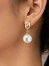 Gold Plated Pearl Drop Earrings with CZ Stone