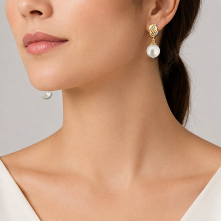 Gold Plated Pearl Drop Earrings with CZ Stone