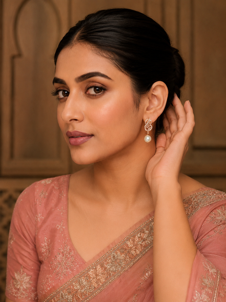 Royal Rose Earrings in Rose Gold White