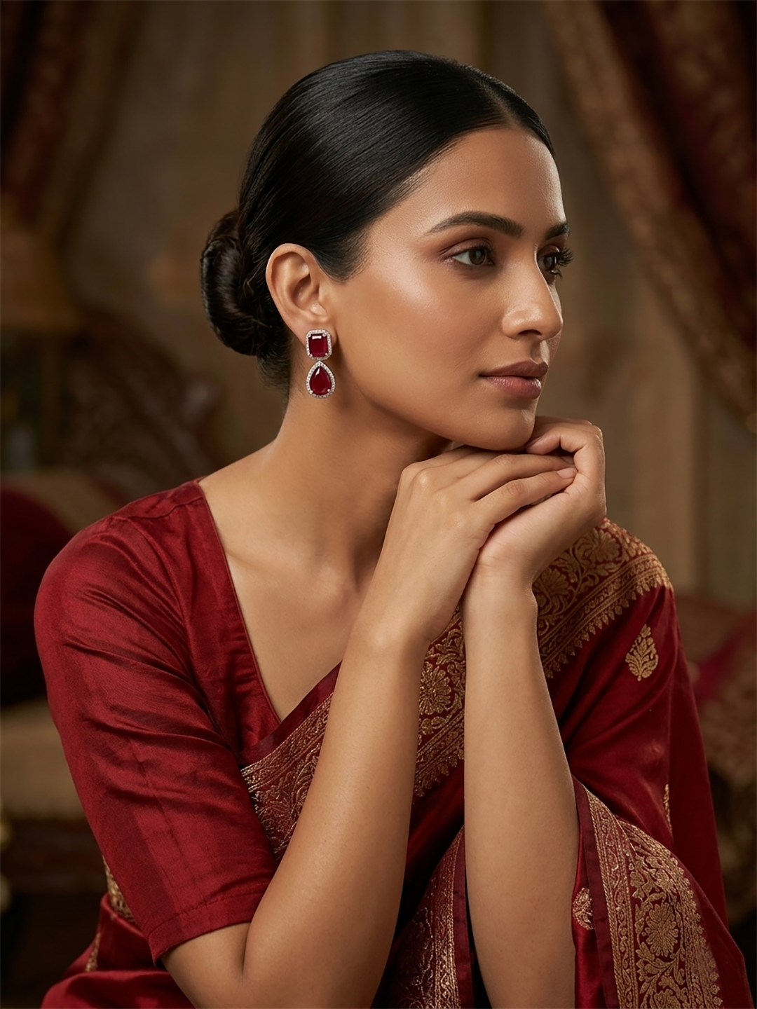 Glamorous American Diamond Rhodium Plated Earrings