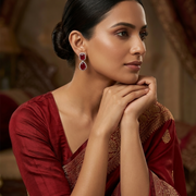 Rhodium Plated Emerald Cut & Pear Cut Amber CZ Stone Drop Earrings