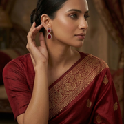 Rhodium Plated Emerald Cut & Pear Cut Amber CZ Stone Drop Earrings