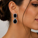 Rhodium Plated Emerald Cut & Pear Cut Amber CZ Stone Drop Earrings