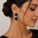 Rhodium Plated Emerald Cut & Pear Cut Amber CZ Stone Drop Earrings