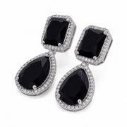 Rhodium Plated Emerald Cut & Pear Cut Amber CZ Stone Drop Earrings