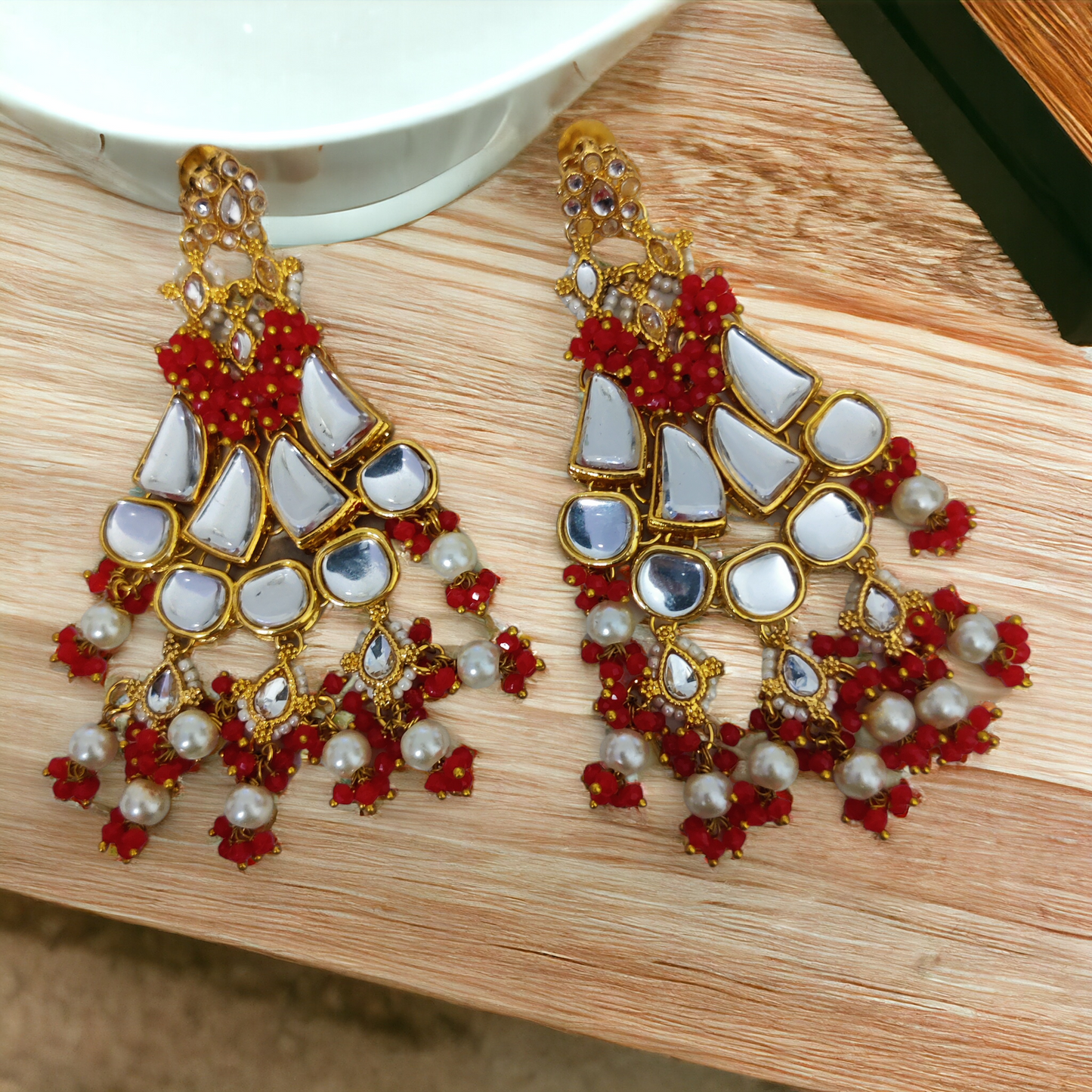 Styllish Kundan Danglers With Moti Earrings - Opal Touch