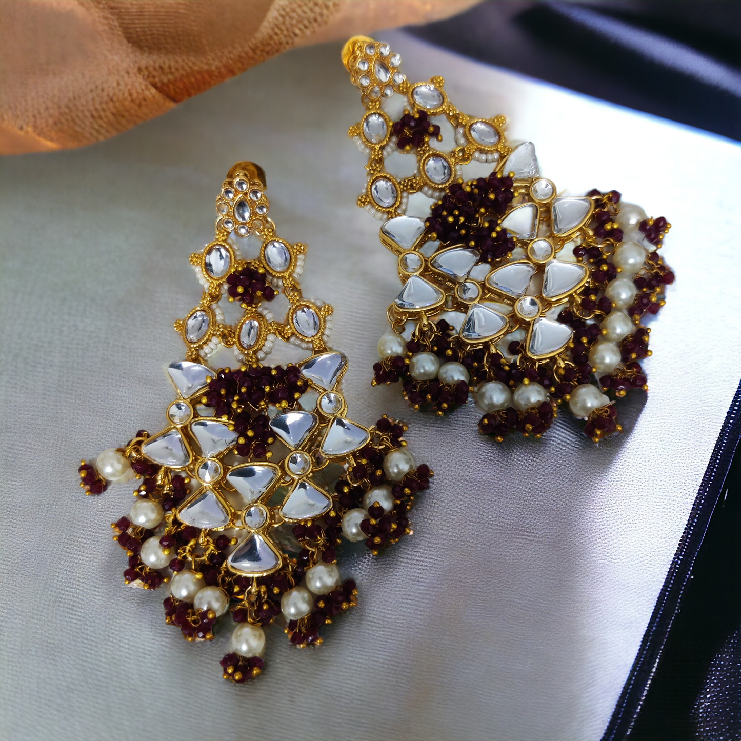 Traditional Kundan Danglers With Moti Earrings - Opal Touch