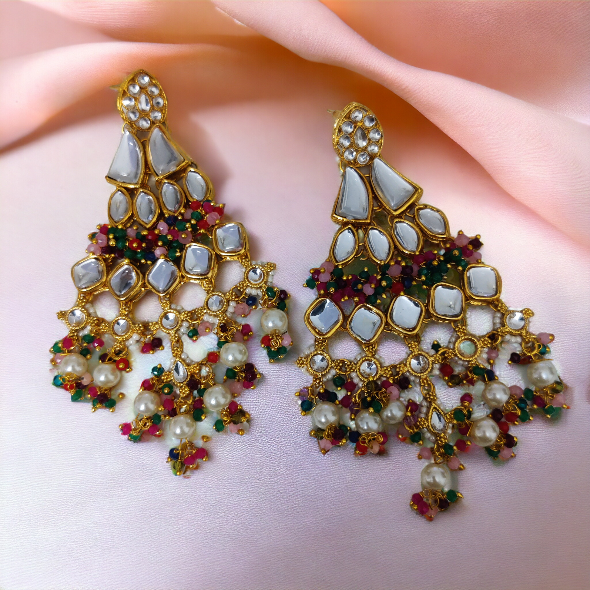 Multicolor Moti Dangler Earrings - Opal Touch