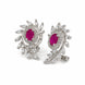 Rhodium Plated Changeable Stud Earrings Set with Floral Leaf Pattern, CZ Stones & Oval Gemstone