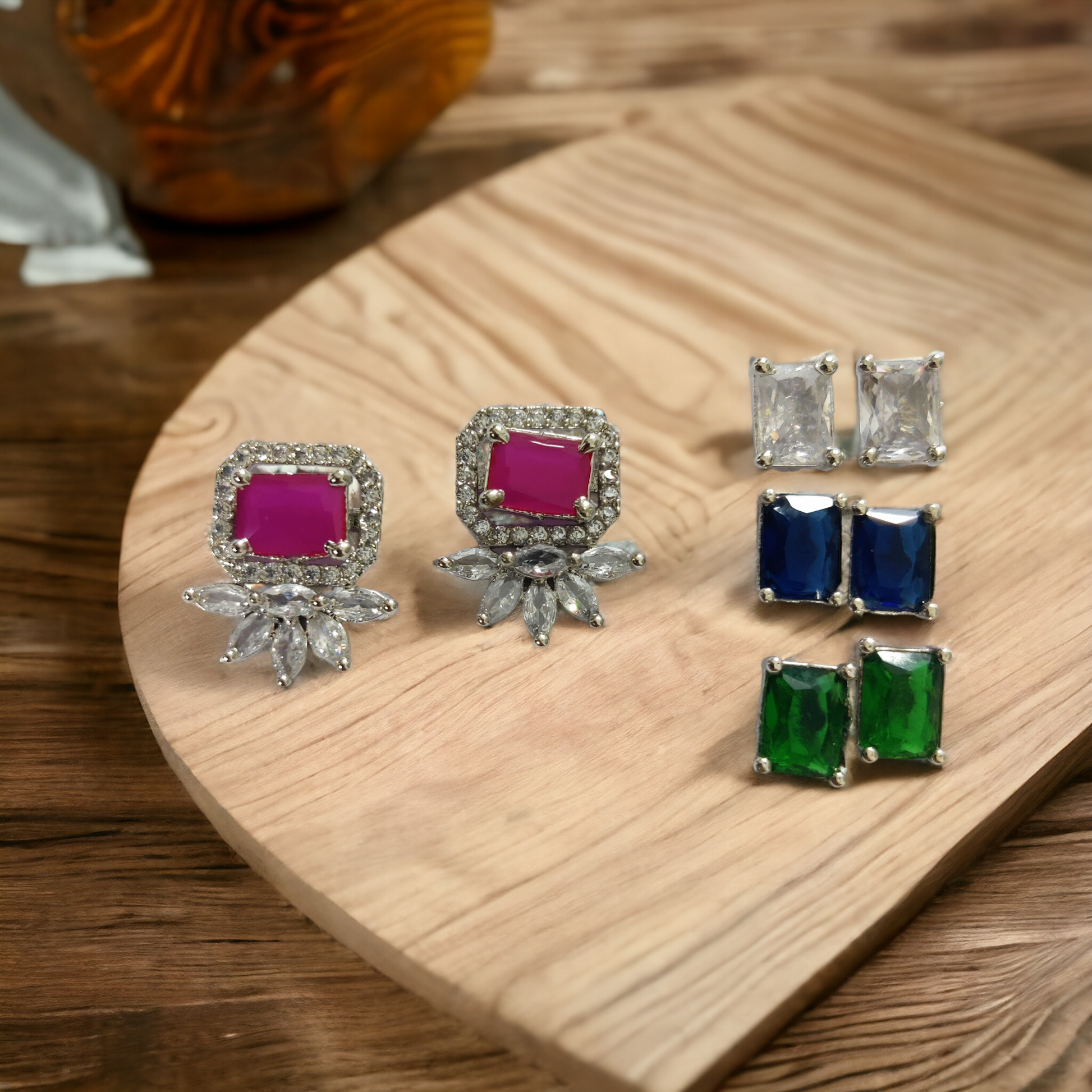 4 Color Changeable Rhodium Square Studs - Opal Touch