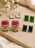 Gold Plated Changeable Stud Earrings Set with CZ Halo, Floral Pattern & Interchangeable Gemstone Tops