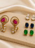 Gold Plated Changeable Stud Earrings Set with CZ Spiral Pattern & Interchangeable Oval Gemstone Tops
