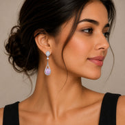 Rhodium Plated American Diamond Teardrop Dangle Earrings