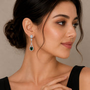 Rhodium Plated American Diamond Teardrop Dangle Earrings