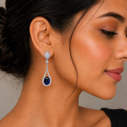 Rhodium Plated American Diamond Teardrop Dangle Earrings
