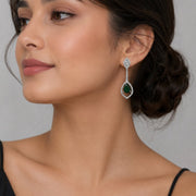 Rhodium Plated American Diamond Teardrop Dangle Earrings with Pear Cut Stone